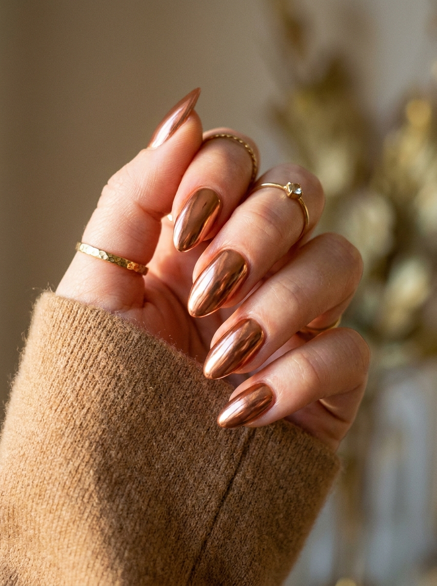 Copper Chrome Almond Nails als Almond Fall Nails Inspiration 2026